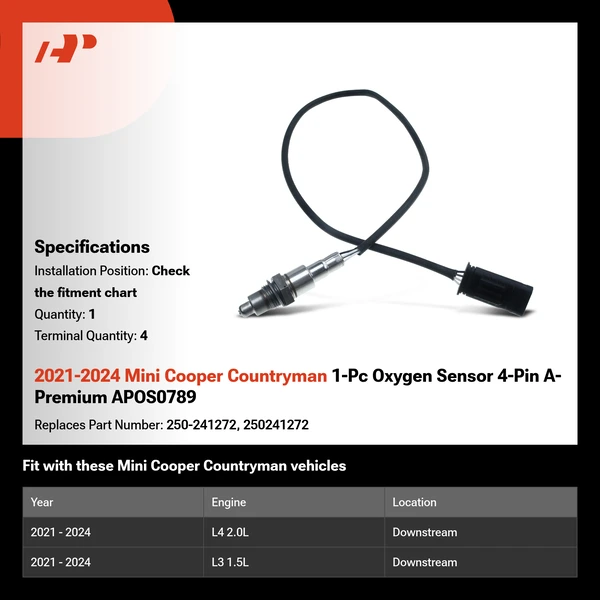 2021-2024 Mini Cooper Countryman 1-Pc Oxygen Sensor 4-Pin A-Premium APOS0789