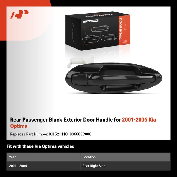 Rear Passenger Black Exterior Door Handle for 2001-2006 Kia Optima