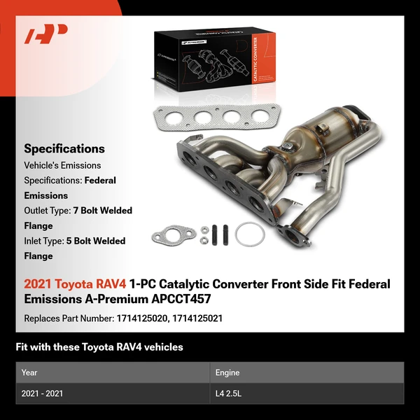 2021 Toyota RAV4 1-PC Catalytic Converter Front Side Fit Federal Emissions A-Premium APCCT457