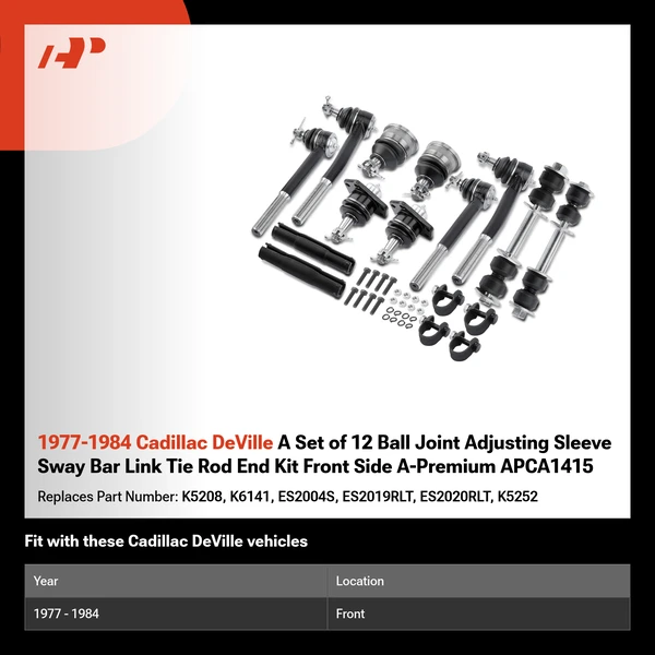 1977-1984 Cadillac DeVille A Set of 12 Ball Joint Adjusting Sleeve Sway Bar Link Tie Rod End Kit Front Side A-Premium APCA1415