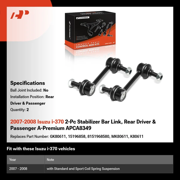 2007-2008 Isuzu i-370 2-Pc Stabilizer Bar Link, Rear Driver & Passenger A-Premium APCA8349