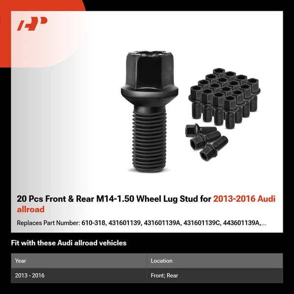 20 Pcs Front & Rear M14-1.50 Wheel Lug Stud for 2013-2016 Audi allroad