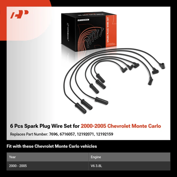 6 Pcs Spark Plug Wire Set for 2000-2005 Chevrolet Monte Carlo