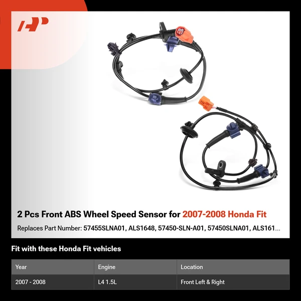 2 Pcs Front ABS Wheel Speed Sensor for 2007-2008 Honda Fit