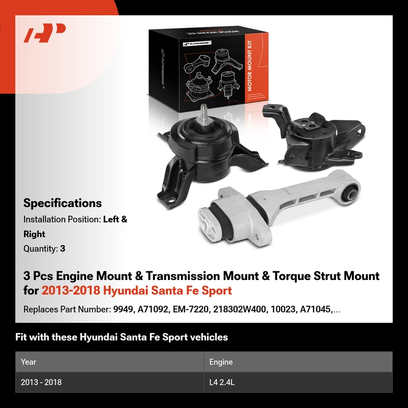3 Pcs Engine Mount & Transmission Mount & Torque Strut Mount for 2013-2018 Hyundai Santa Fe Sport