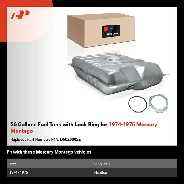 26 Gallons Fuel Tank with Lock Ring for 1974-1976 Mercury Montego