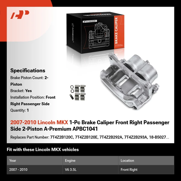 2007-2010 Lincoln MKX 1-Pc Brake Caliper Front Right Passenger Side 2-Piston A-Premium APBC1041