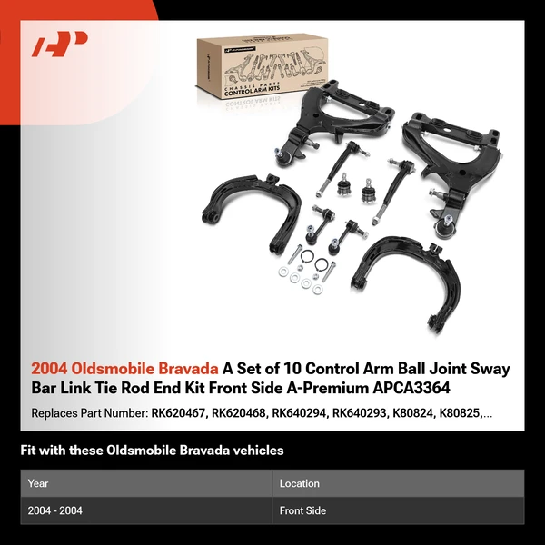 2004 Oldsmobile Bravada A Set of 10 Control Arm Ball Joint Sway Bar Link Tie Rod End Kit Front Side A-Premium APCA3364