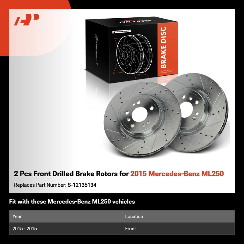 2 Pcs Front Drilled Brake Rotors for 2015 Mercedes-Benz ML250