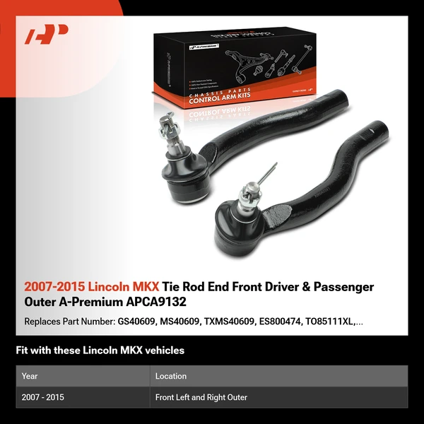 2007-2015 Lincoln MKX Tie Rod End Front Driver & Passenger Outer A-Premium APCA9132
