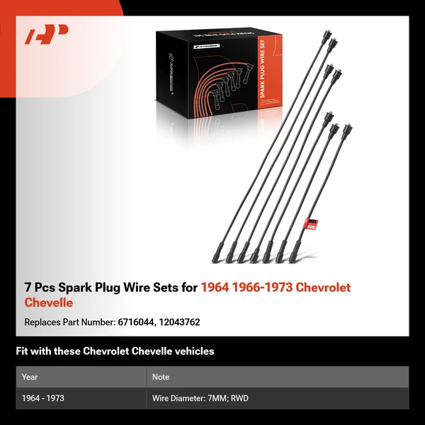 7 Pcs Spark Plug Wire Sets for 1964 1966-1973 Chevrolet Chevelle
