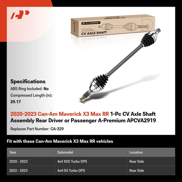 2020-2023 Can-Am Maverick X3 Max RR 1-Pc CV Axle Shaft Assembly Rear Driver or Passenger A-Premium APCVA2919