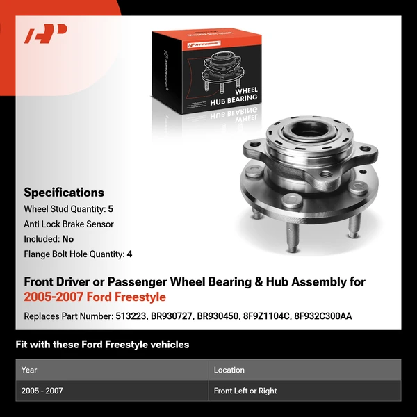 Front Driver or Passenger Wheel Bearing & Hub Assembly for 2005-2007 Ford Freestyle