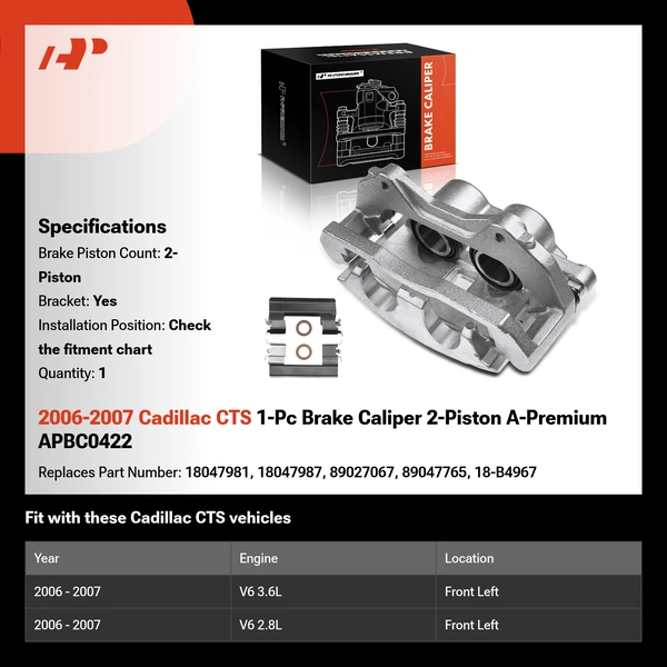 2006-2007 Cadillac CTS 1-Pc Brake Caliper 2-Piston A-Premium APBC0422