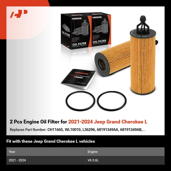 2 Pcs Engine Oil Filter for 2021-2024 Jeep Grand Cherokee L