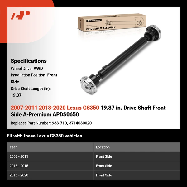 2007-2011 2013-2020 Lexus GS350 19.37 in. Drive Shaft Front Side A-Premium APDS0650