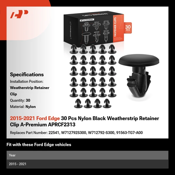 2015-2021 Ford Edge 30 Pcs Nylon Black Weatherstrip Retainer Clip A-Premium APRCF2313
