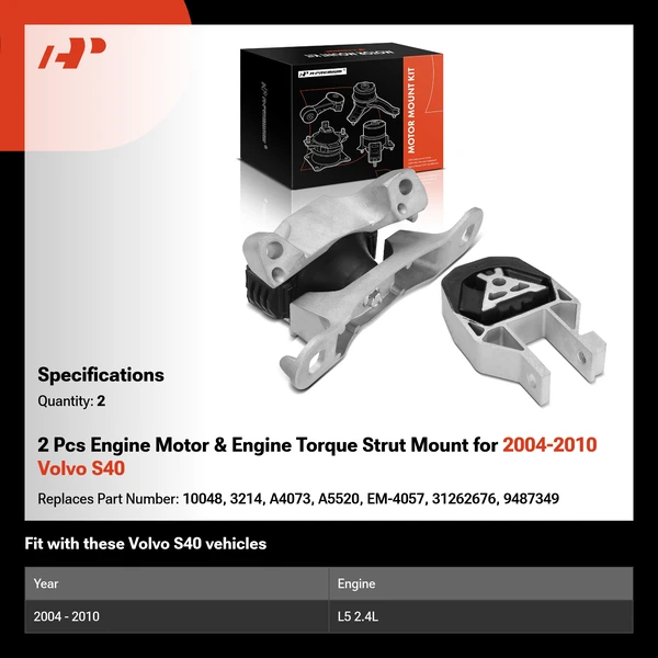 2 Pcs Engine Motor & Engine Torque Strut Mount for 2004-2010 Volvo S40