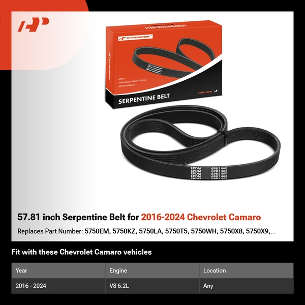57.81 inch Serpentine Belt for 2016-2024 Chevrolet Camaro