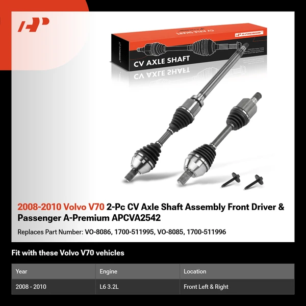2008-2010 Volvo V70 2-Pc CV Axle Shaft Assembly Front Driver & Passenger A-Premium APCVA2542