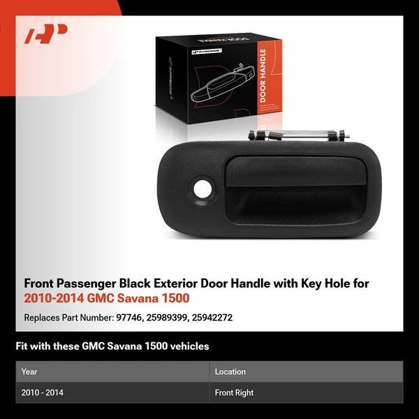 Front Passenger Black Exterior Door Handle with Key Hole for 2010-2014 GMC Savana 1500