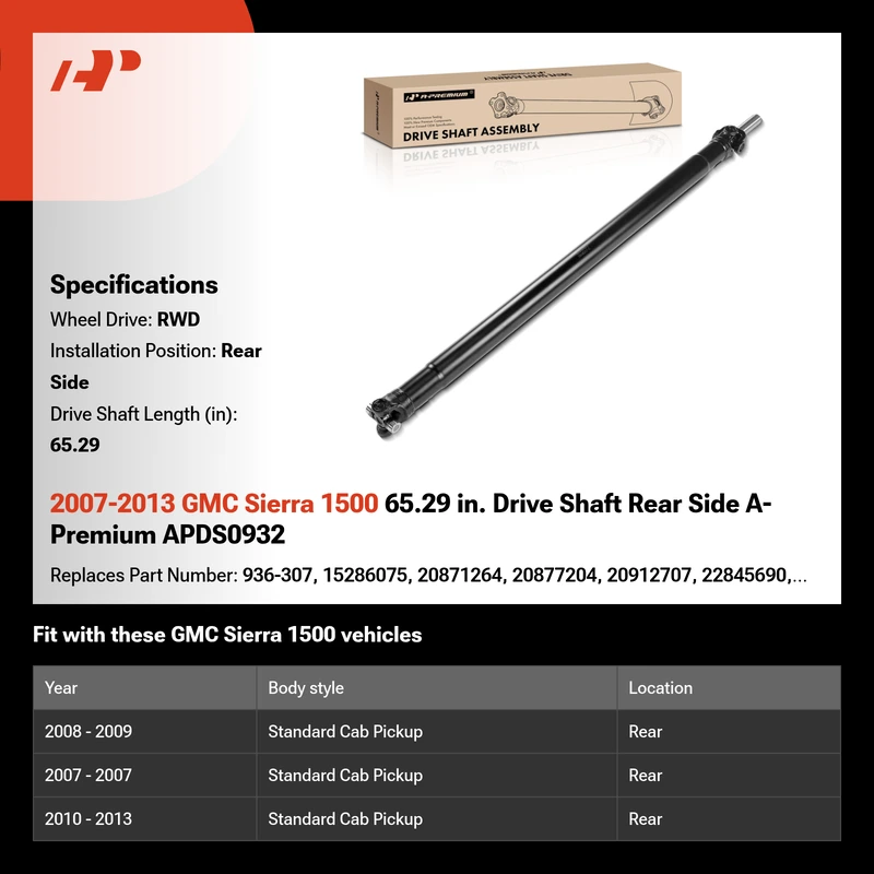 2007-2013 GMC Sierra 1500 65.29 in. Drive Shaft Rear Side A-Premium APDS0932