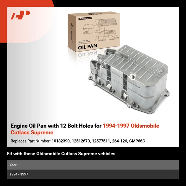 Engine Oil Pan with 12 Bolt Holes for 1994-1997 Oldsmobile Cutlass Supreme