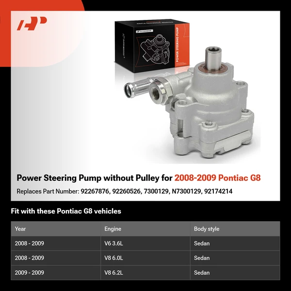 Power Steering Pump without Pulley for 2008-2009 Pontiac G8