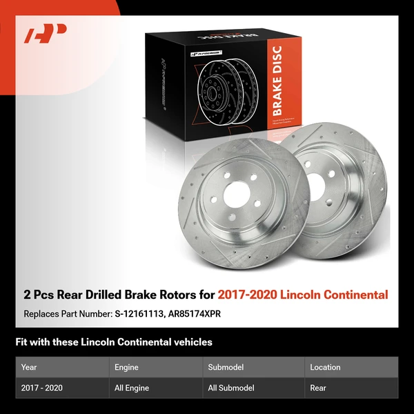 2 Pcs Rear Drilled Brake Rotors for 2017-2020 Lincoln Continental