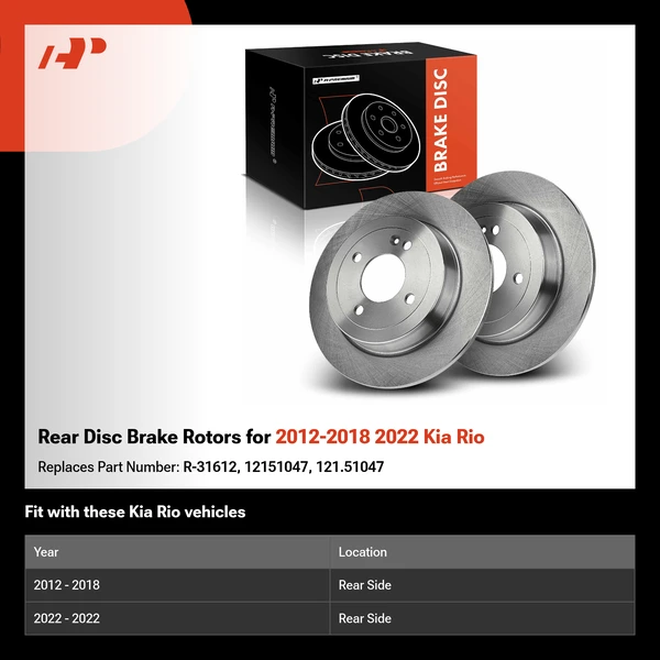 Rear Disc Brake Rotors for 2012-2018 2022 Kia Rio