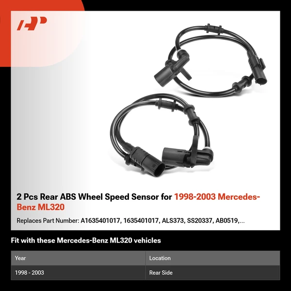 2 Pcs Rear ABS Wheel Speed Sensor for 1998-2003 Mercedes-Benz ML320