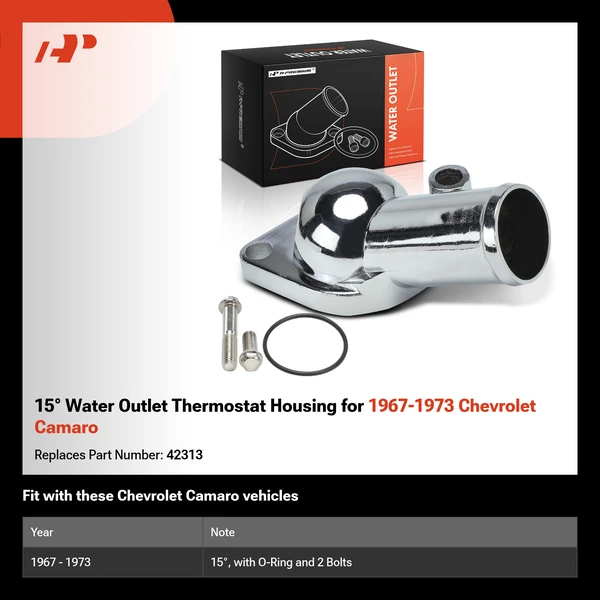 15° Water Outlet Thermostat Housing for 1967-1973 Chevrolet Camaro