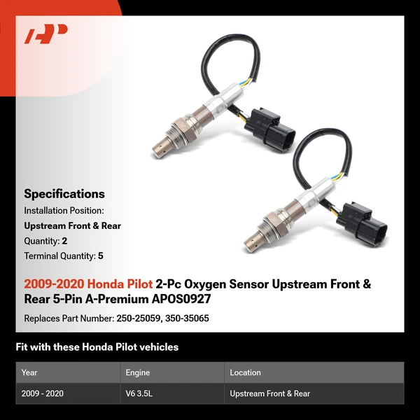 2009-2020 Honda Pilot 2-Pc Oxygen Sensor Upstream Front & Rear 5-Pin A-Premium APOS0927
