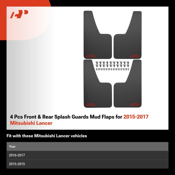4 Pcs Front & Rear Splash Guards Mud Flaps for 2015-2017 Mitsubishi Lancer