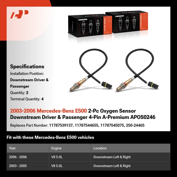 2003-2006 Mercedes-Benz E500 2-Pc Oxygen Sensor Downstream Driver & Passenger 4-Pin A-Premium APOS0246