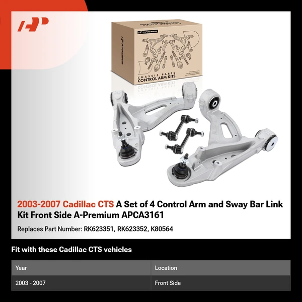 2003-2007 Cadillac CTS A Set of 4 Control Arm and Sway Bar Link Kit Front Side A-Premium APCA3161