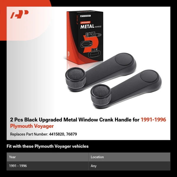 2 Pcs Black Upgraded Metal Window Crank Handle for 1991-1996 Plymouth Voyager