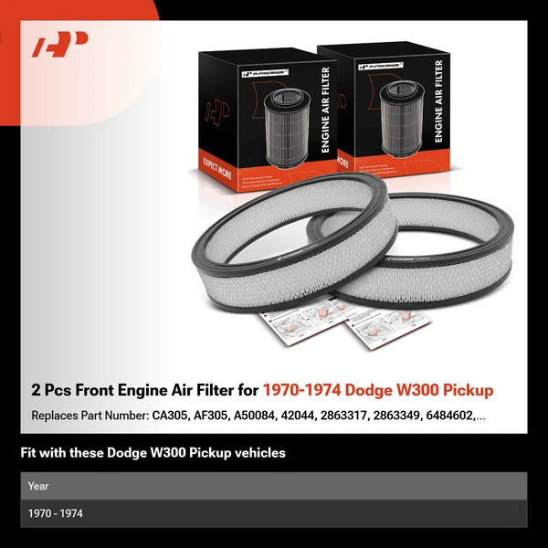 2 Pcs Front Engine Air Filter for 1970-1974 Dodge W300 Pickup