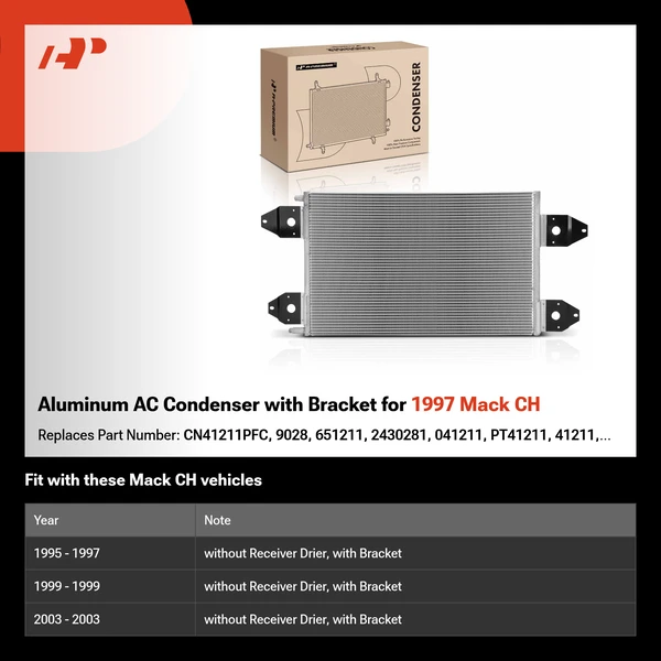 Aluminum AC Condenser with Bracket for 1997 Mack CH