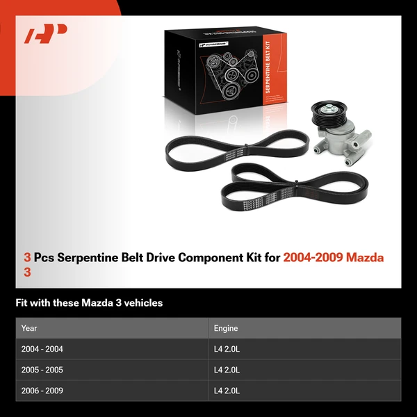 3 Pcs Serpentine Belt Drive Component Kit for 2004-2009 Mazda 3