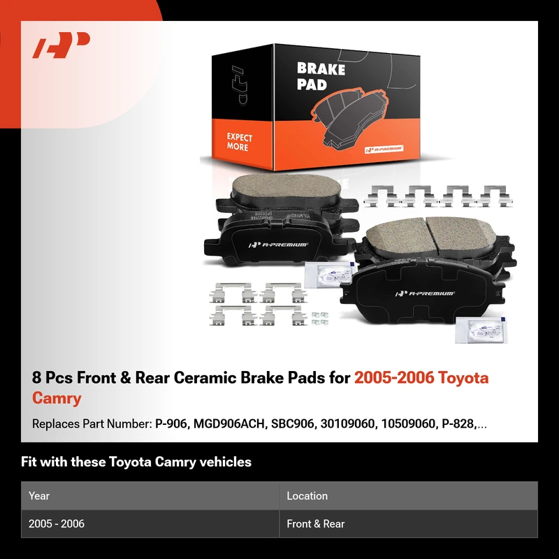 8 Pcs Front & Rear Ceramic Brake Pads for 2005-2006 Toyota Camry