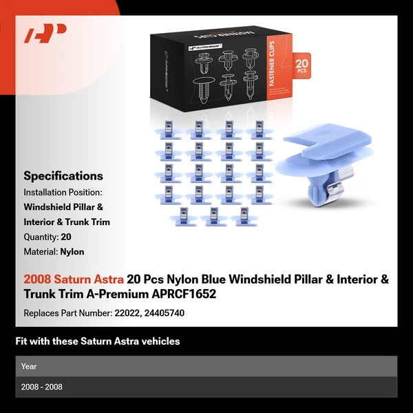 2008 Saturn Astra 20 Pcs Nylon Blue Windshield Pillar & Interior & Trunk Trim A-Premium APRCF1652