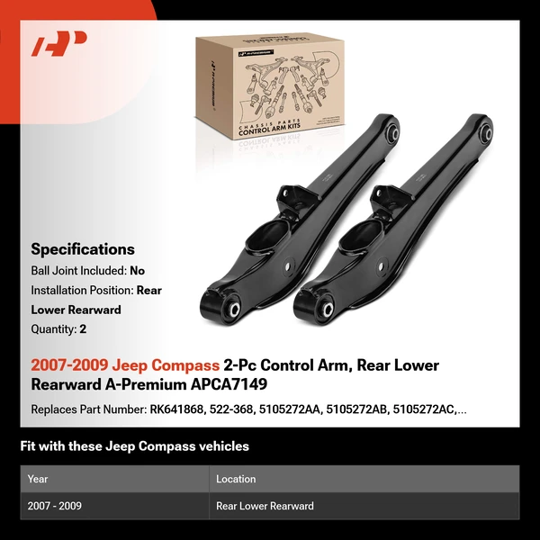 2007-2009 Jeep Compass 2-Pc Control Arm, Rear Lower Rearward A-Premium APCA7149
