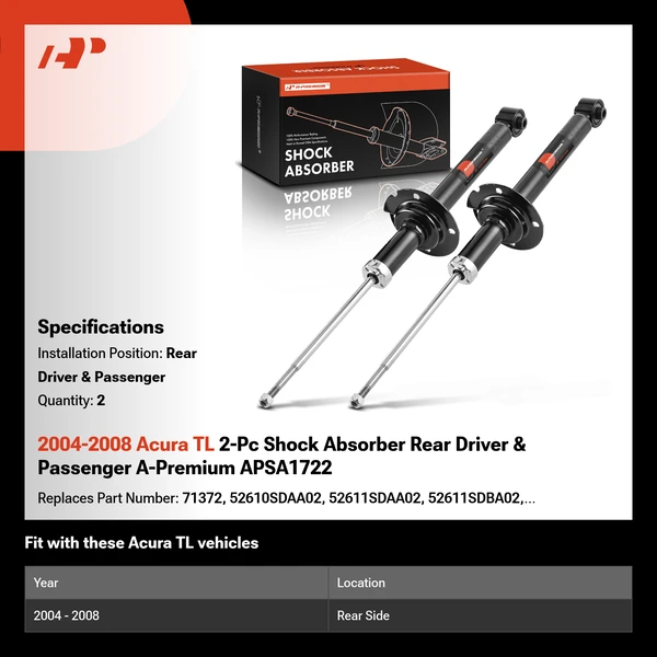 2004-2008 Acura TL 2-Pc Shock Absorber Rear Driver & Passenger A-Premium APSA1722
