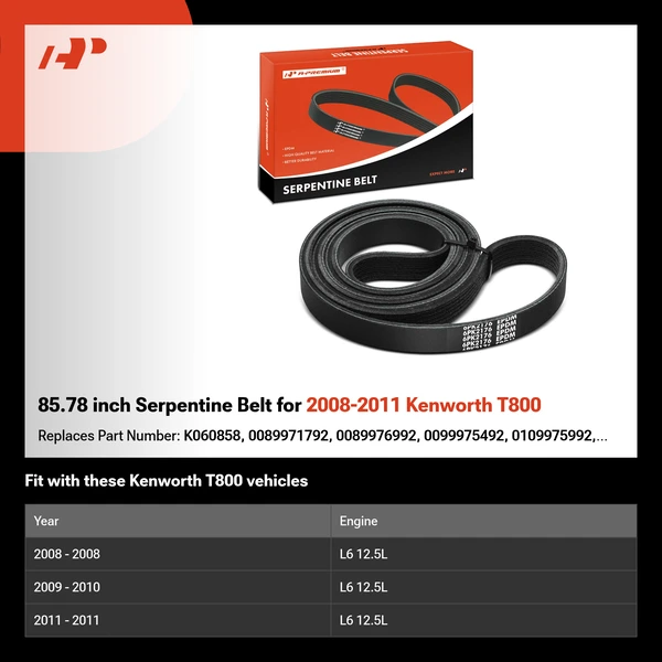 85.78 inch Serpentine Belt for 2008-2011 Kenworth T800