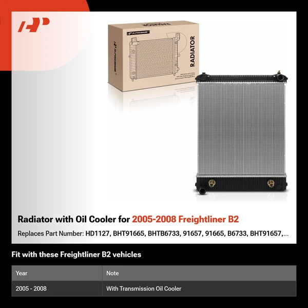 Radiator with Oil Cooler for 2005-2008 Freightliner B2
