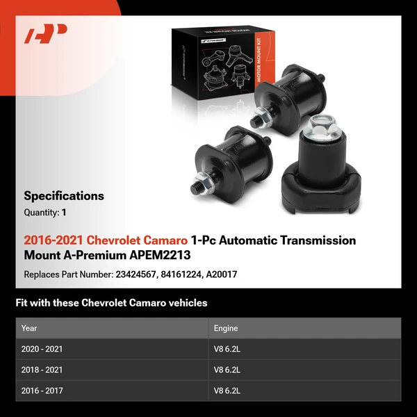 2016-2021 Chevrolet Camaro 1-Pc Automatic Transmission Mount A-Premium APEM2213