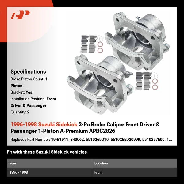 1996-1998 Suzuki Sidekick 2-Pc Brake Caliper Front Driver & Passenger 1-Piston A-Premium APBC2826