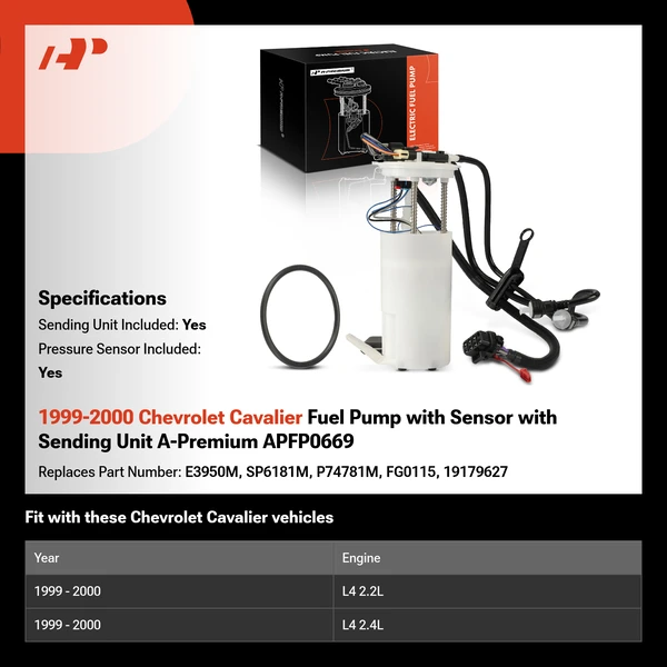1999-2000 Chevrolet Cavalier Fuel Pump with Sensor with Sending Unit A-Premium APFP0669