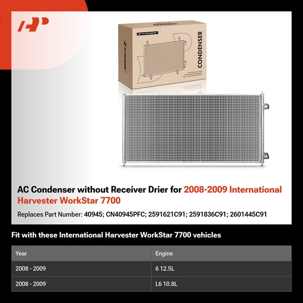 AC Condenser without Receiver Drier for 2008-2009 International Harvester WorkStar 7700